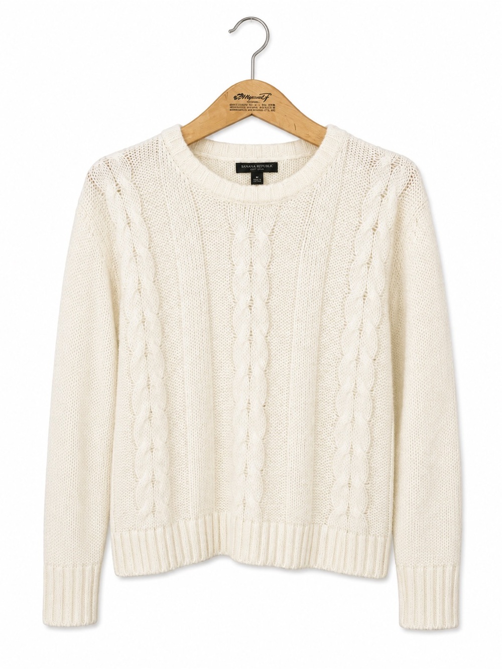 Banana Republic Cable Knit Sweater Sz S Cream Clean Girl 90s Minimal Office Lux - Picture 2 of 7